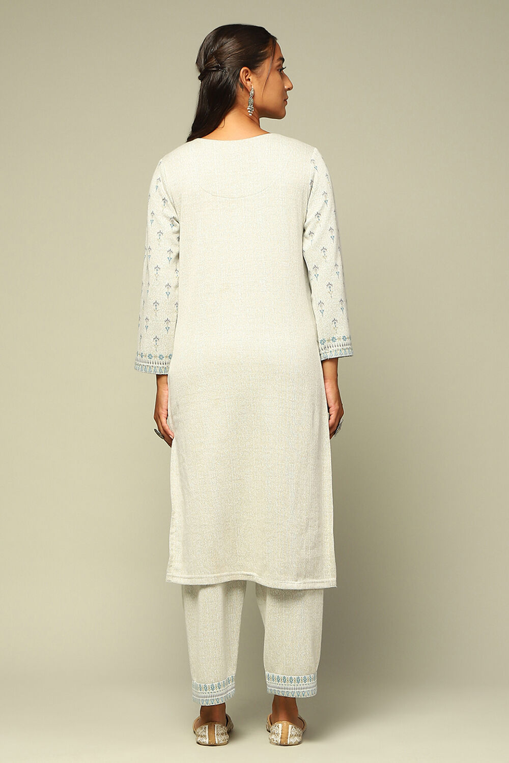 Grey Acrylic Straight Yarn Dyed Kurta Palazzo Suit Set image number 4