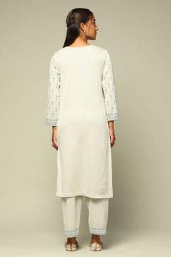 Grey Acrylic Straight Yarn Dyed Kurta Palazzo Suit Set image number 4