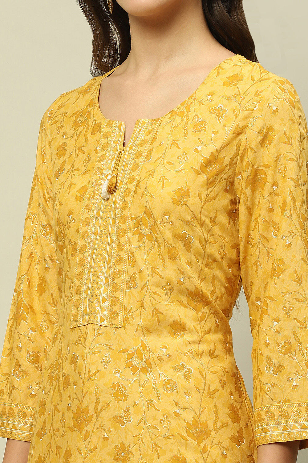 Yellow Rayon Straight Printed Kurta Salwar Suit Set image number 1