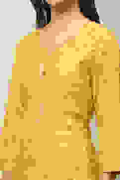 Yellow Rayon Straight Printed Kurta Salwar Suit Set image number 1