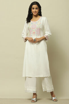 White Rayon Slub Straight Kurta image number 0