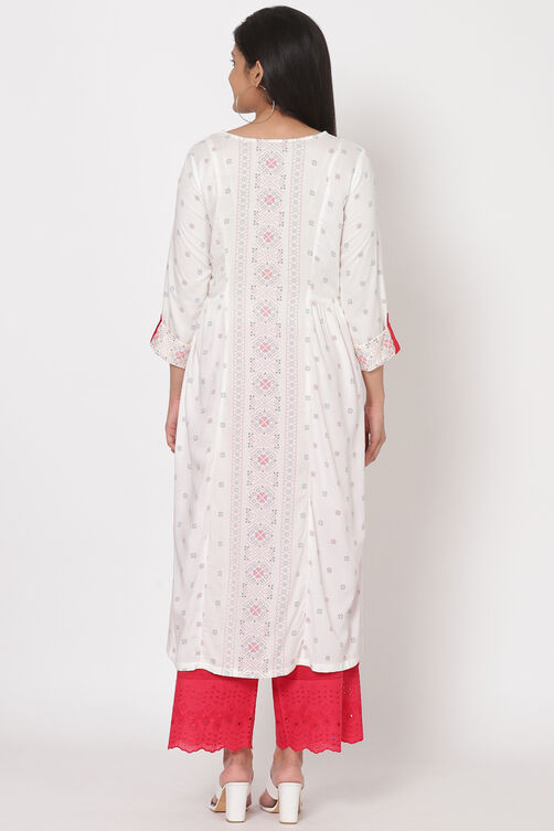 Off White Viscose Straight Kurta image number 4