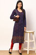 Indigo Jacquard Straight Kurta image number 5