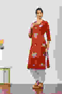 Brown Cotton Straight Kurtas image number 2