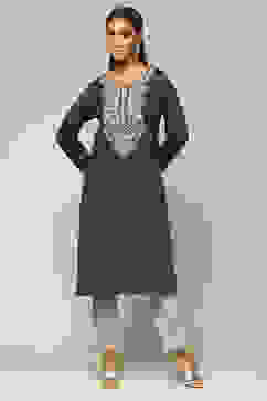 Grey Acrylic Straight Kurta image number 5