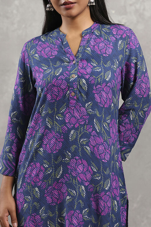 Blue Viscose Rayon Printed Straight Kurta image number 1