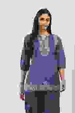 Blue Cotton Straight Tops image number 5