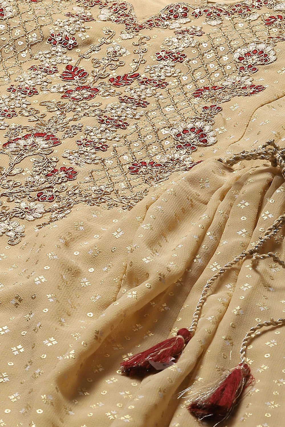 Ecru Polyester Kalidar Printed Kurta Legging Suit Set image number 1