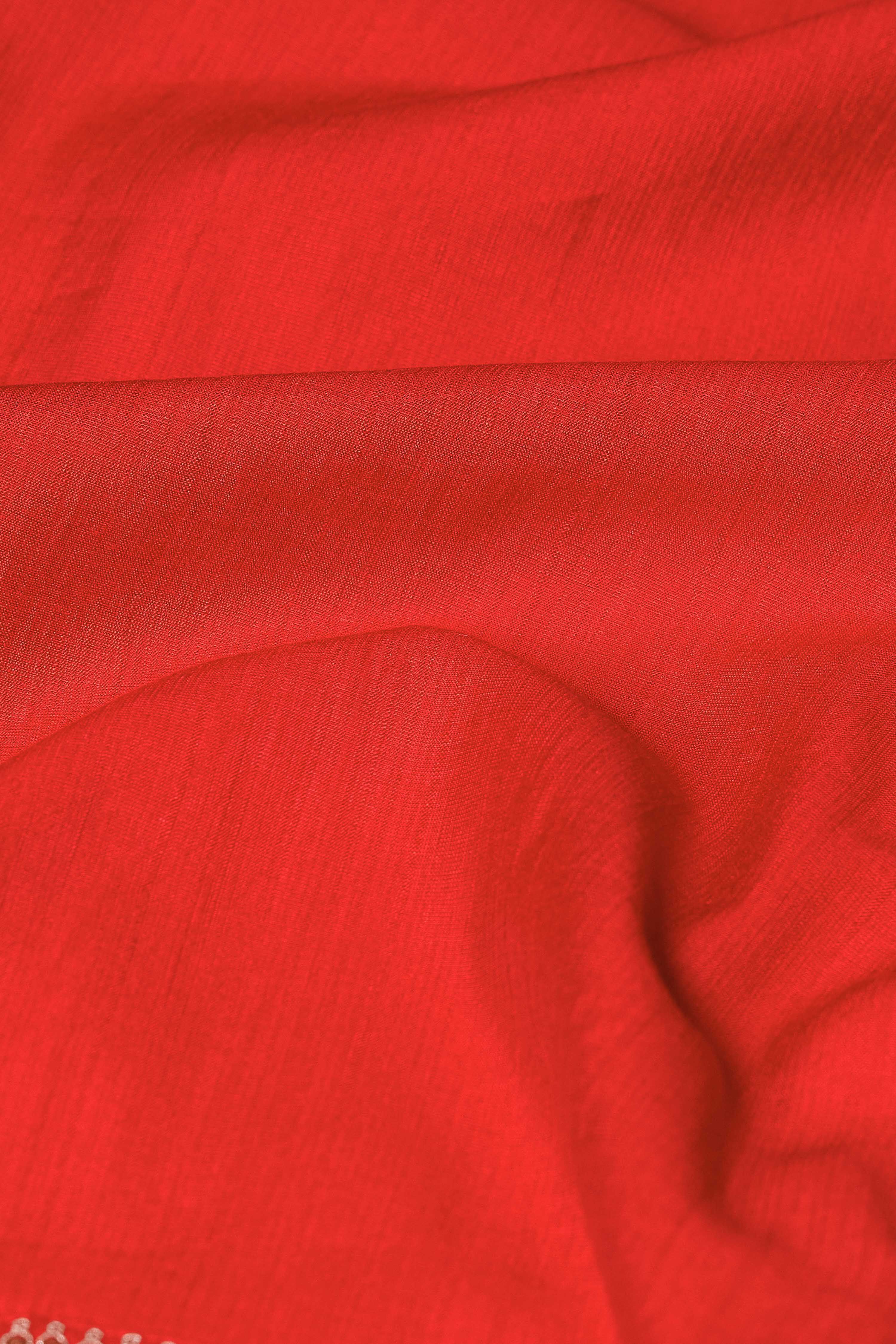 Red Viscose Blend Straight Solid Suit Set image number 3