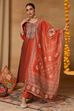 Rust Viscose Blend Straight Solid Suit Set image number 7