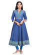 Dark Blue Kalidar Cotton Kurta image number 0