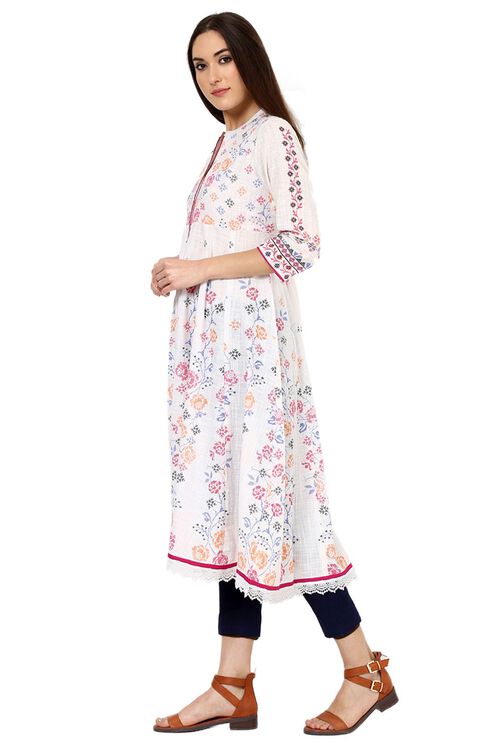 White Kalidar Cotton Kurta image number 2