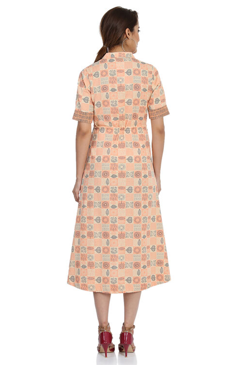 Peach Flared Cotton Dress image number 4