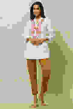 White Printed Floral Detail Straight Indie Top image number 0