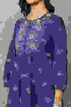 Blue Cotton Tiered Dresses image number 1