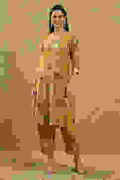 Mustard Viscose Blend Printed Straight Suit Set image number 6