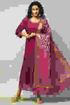 Wine Polyester A-Line Solid Dress image number 0