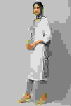 White Rayon Straight Suit Set image number 4