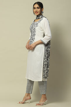 White Rayon Straight Suit Set image number 4