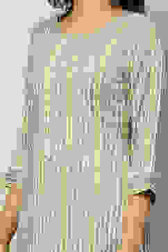 Grey Viscose Blend Striped Straight Kurta image number 1