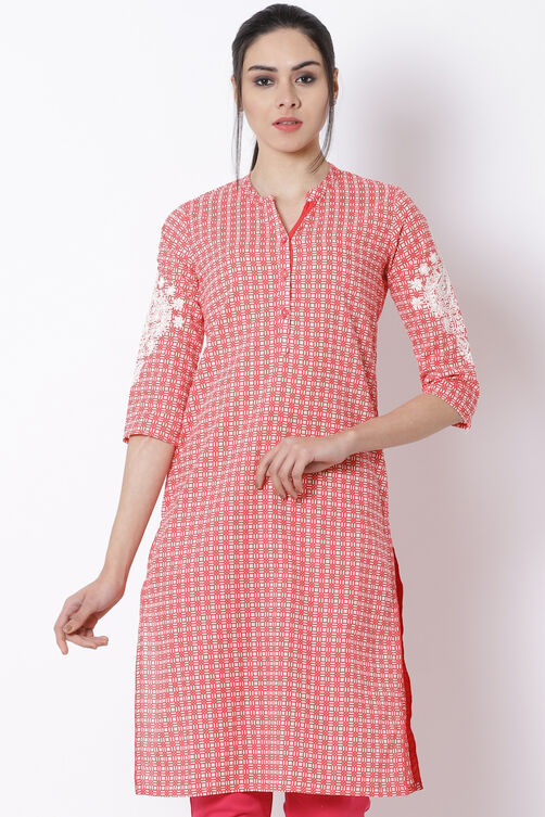 Coral Cotton Straight Kurta image number 0