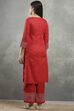 Red Viscose Flared Kurta Pants Set image number 4