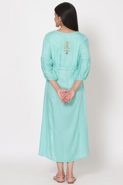 Turquoise Viscose A-Line Dress image number 4
