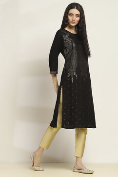 Black Viscose Rayon Printed Straight Kurta image number 4