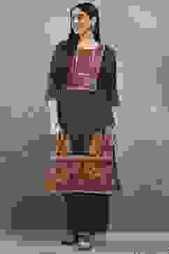 Black Polyester Straight Kurta Pants Set image number 6