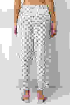 Off-White Cotton Blend Printed Straight Palazzos image number 4