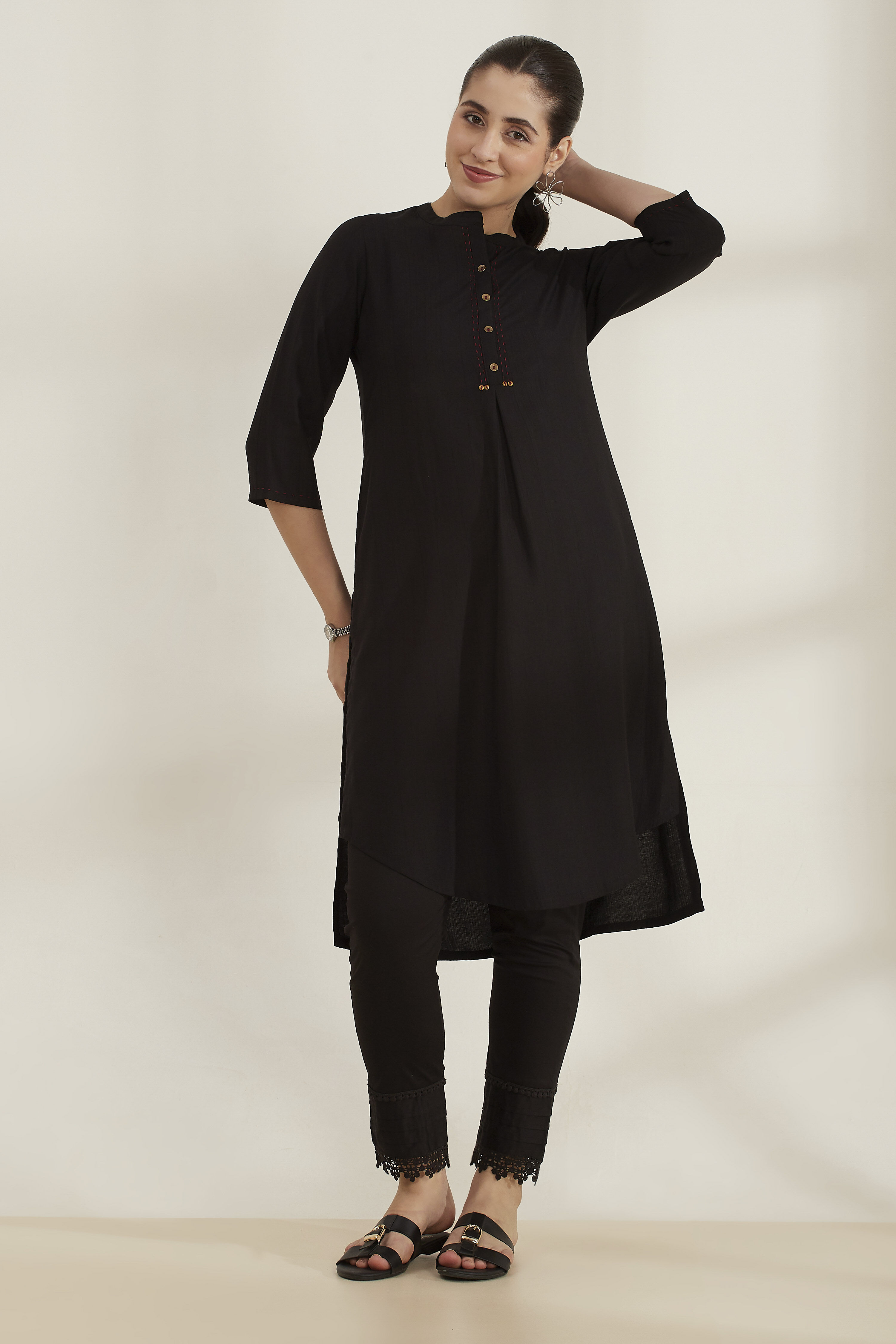 Black Viscose Blend Straight Solid Kurta image number 5