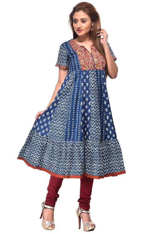 Indigo Kalidar Cotton Kurta image number 1