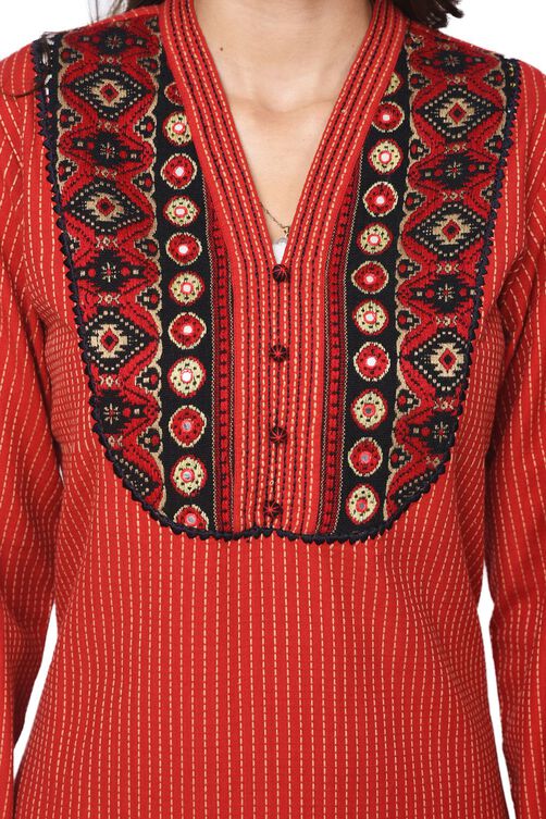 Red Straight Cotton Kurta image number 3