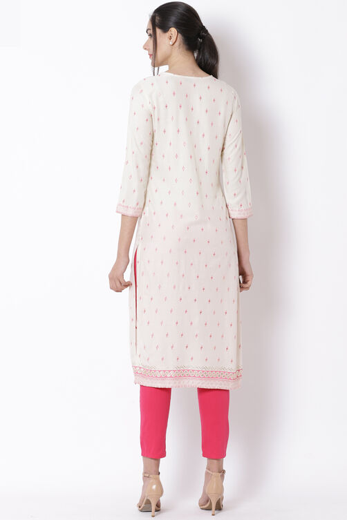 Off White Viscose Straight Kurta image number 4