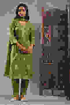 Green Viscose Rayon Printed Straight Suit Set image number 7