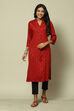 Maroon Polyester Straight Yarndyed Kurta image number 0