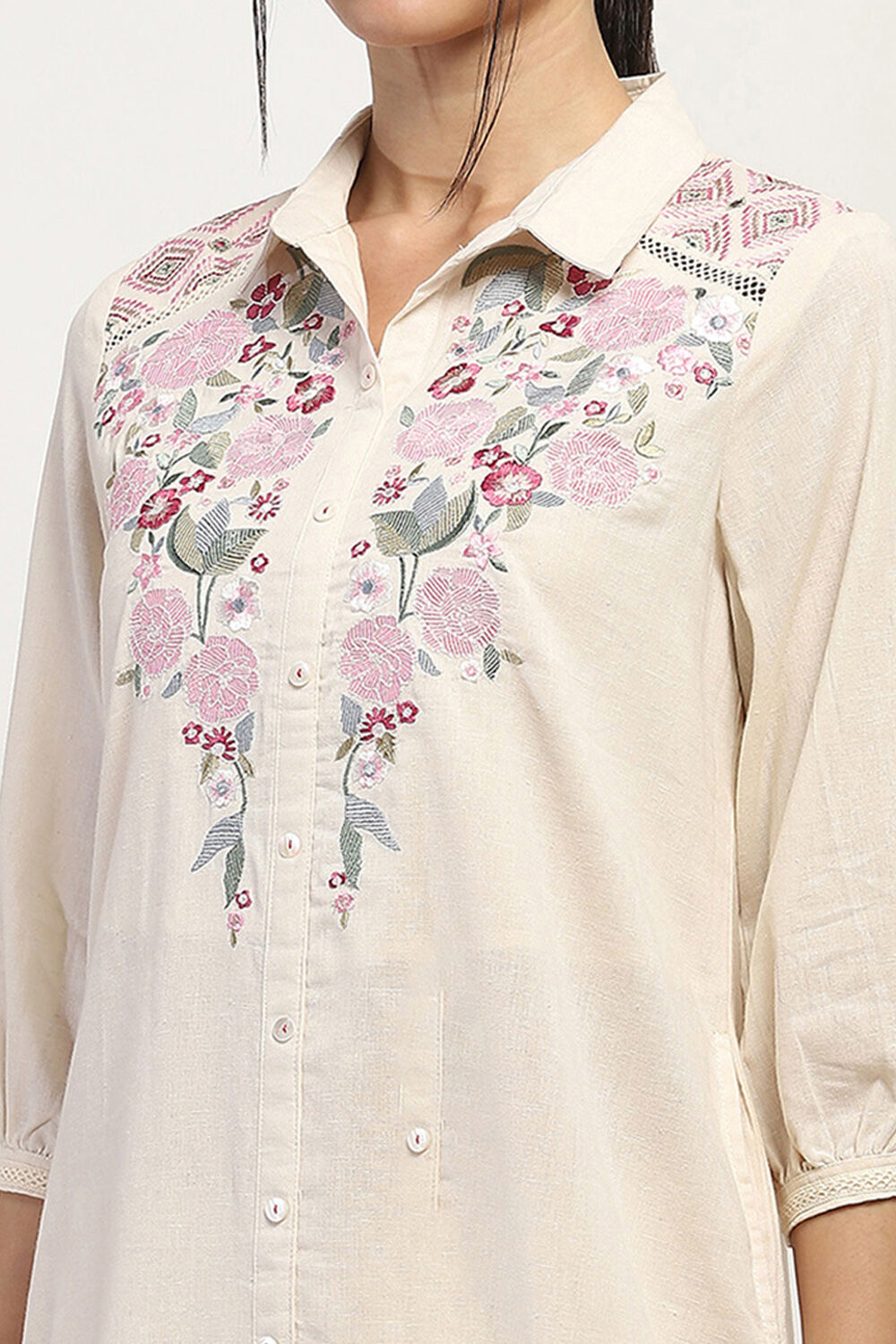 Ivory Cotton Blend Straight Kurta image number 1