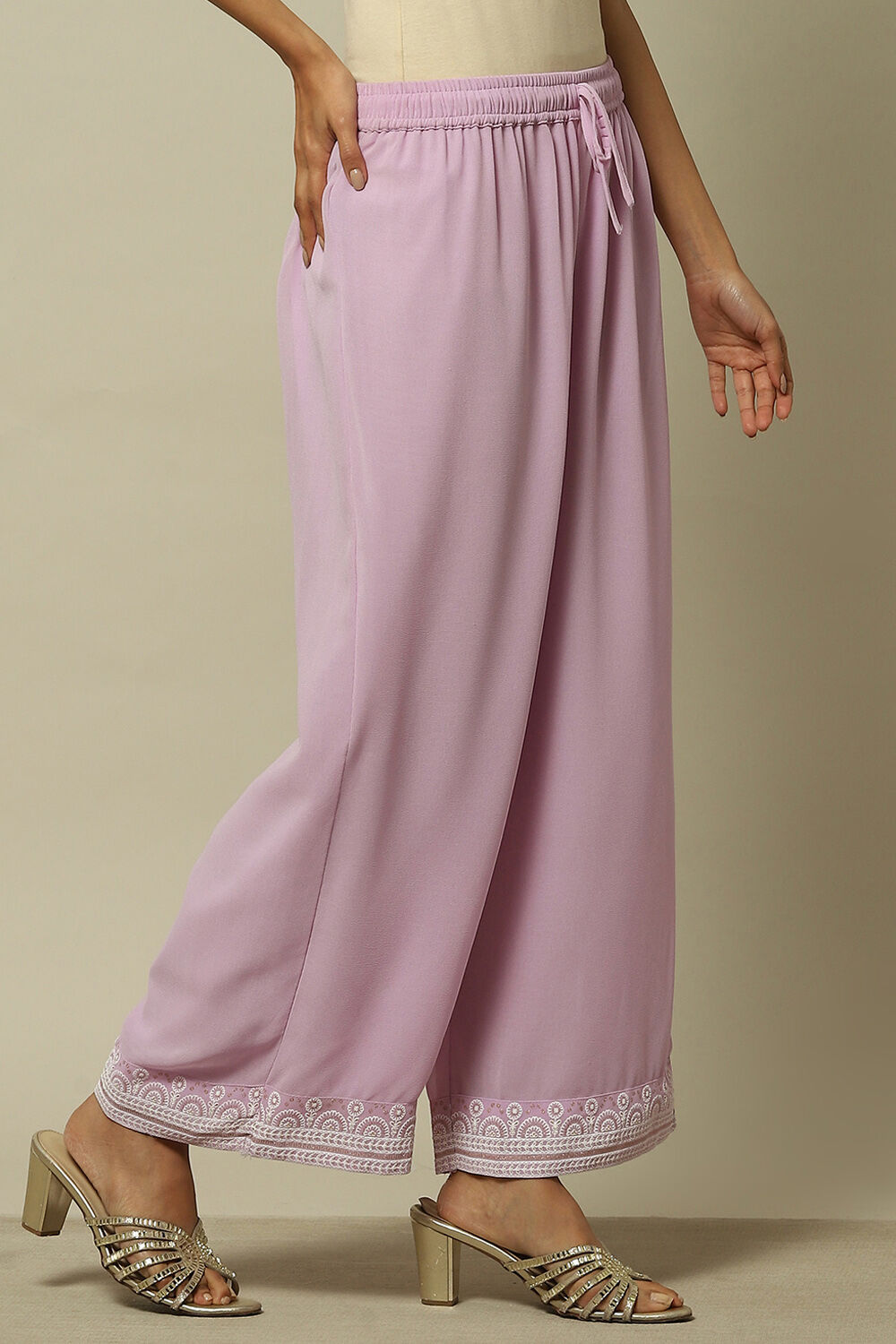 Blue Poly Georgette Solid Straight Fit Palazzo image number 3