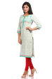 Beige Straight Cotton Kurta image number 3