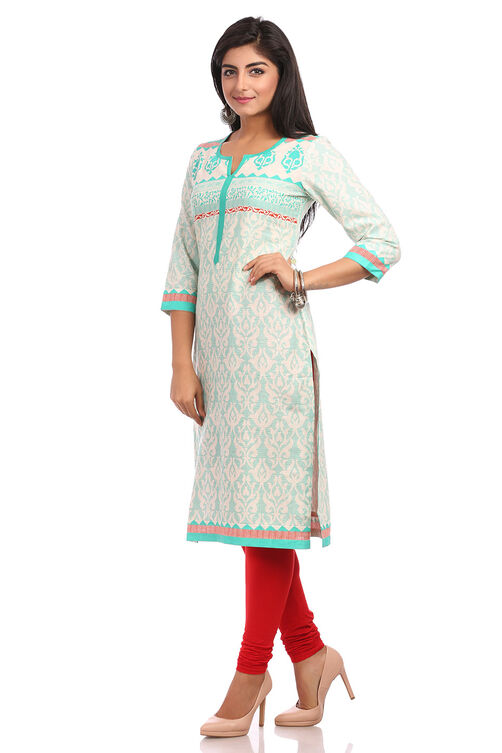 Beige Straight Cotton Kurta image number 3