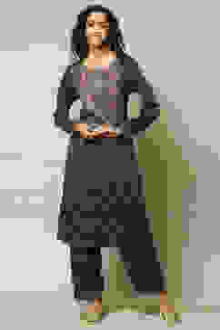 Green Acrylic Straight Suit set image number 6