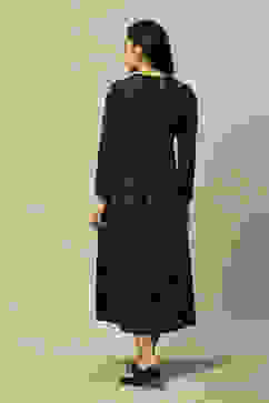 Black Cotton Blend A-Line Printed Dress image number 3