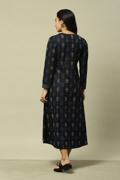 Black Cotton Blend A-Line Printed Dress image number 3