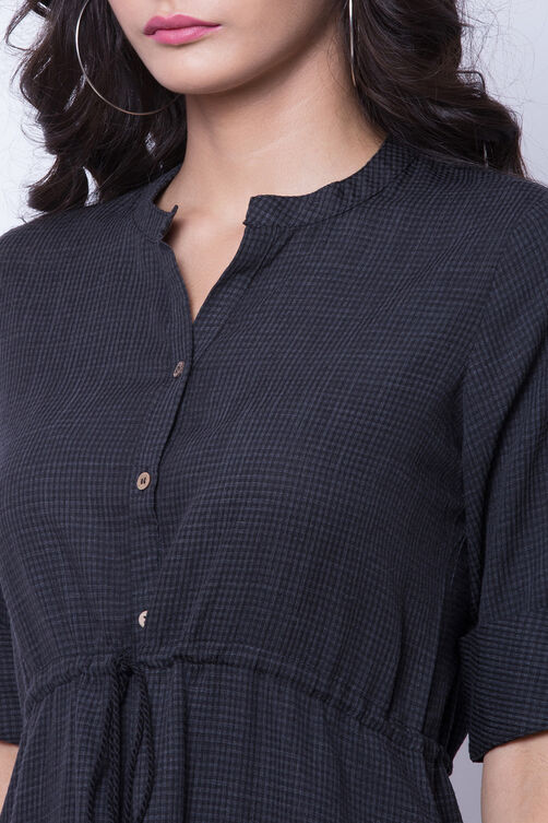 Black Poly Cotton Flared Dress image number 1