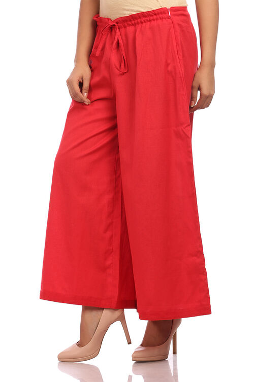 Red Cotton Flared Palazzo image number 2