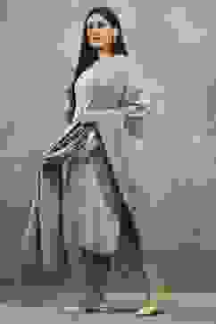 Mauve Polyester Yarndyed Straight Suit Set image number 3