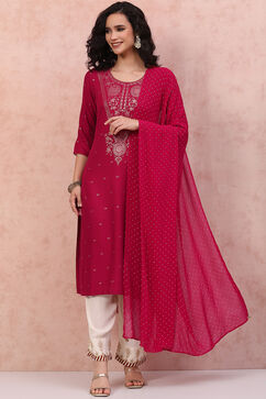 Fuchsia Art Silk Dupatta image number 3