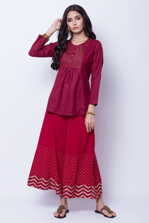 Maroon Poly Cotton Palazzo image number 3