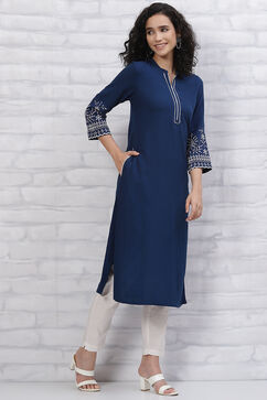 Blue LIVA Schiffli Kurta image number 3