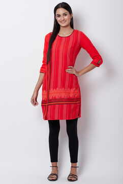 Coral Poly Cotton Straight Kurta image number 4